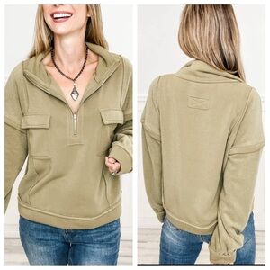 NWT Jacket Sweatshirt Quarter-Zip Henley Large Olive Green